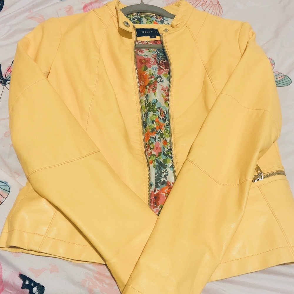 black rivet yellow leather jacket